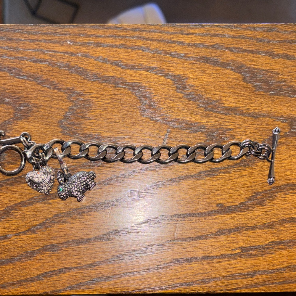 Juicy Couture silver-tone charm link bracelet with heart and bunny charms